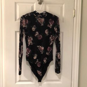 Black floral body suit
